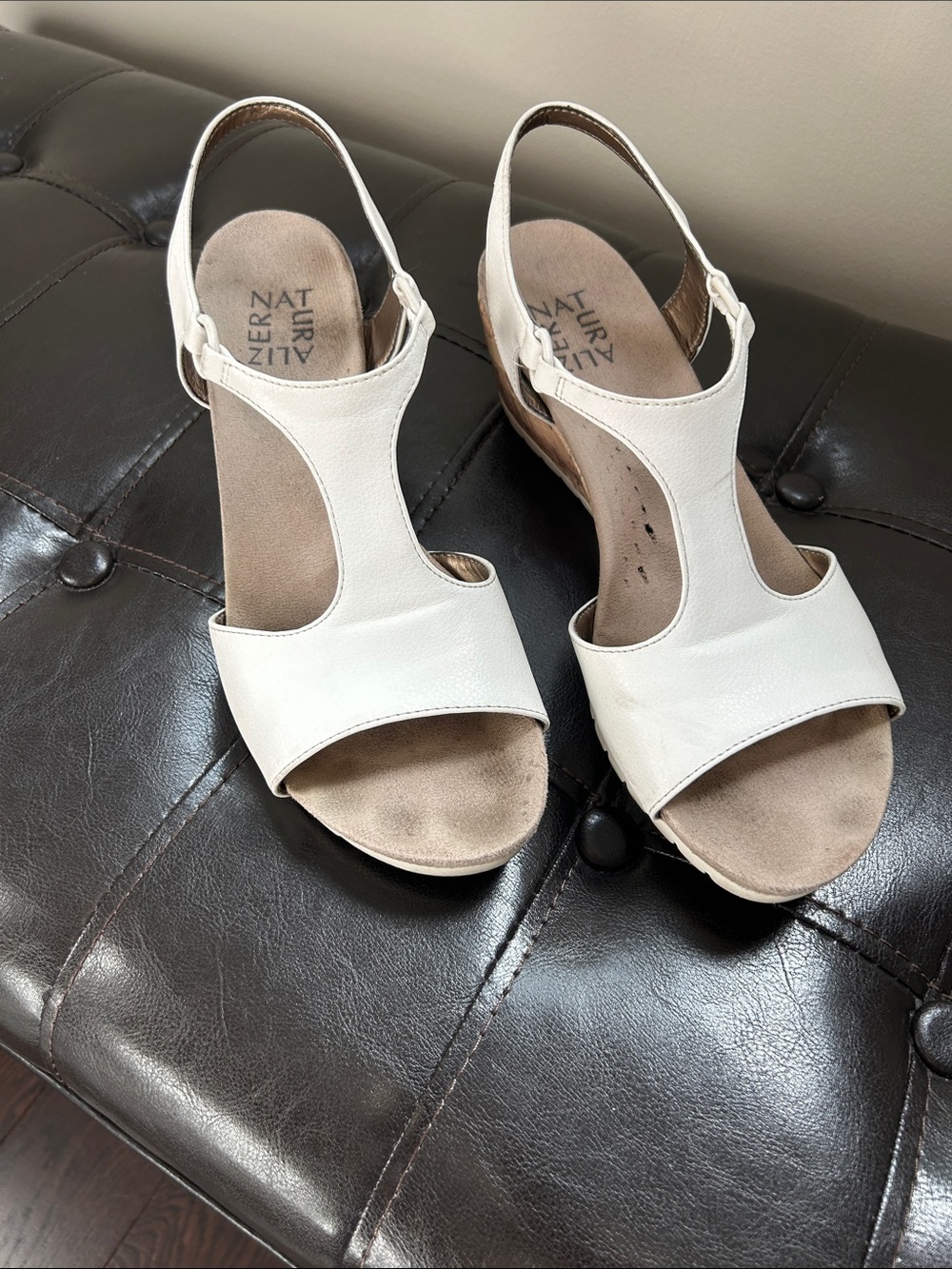 Naturalizer Ivory T-Strap Slingback Wedge Sandals